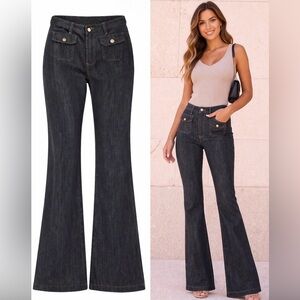 Anna Field High-Waist Black Flared Jeans with Front Pocket Detail